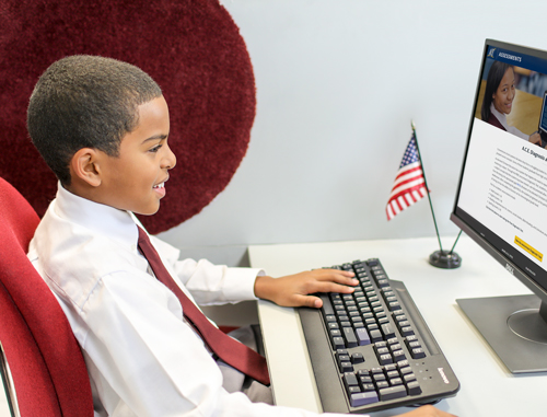 Child taking diagnostic test