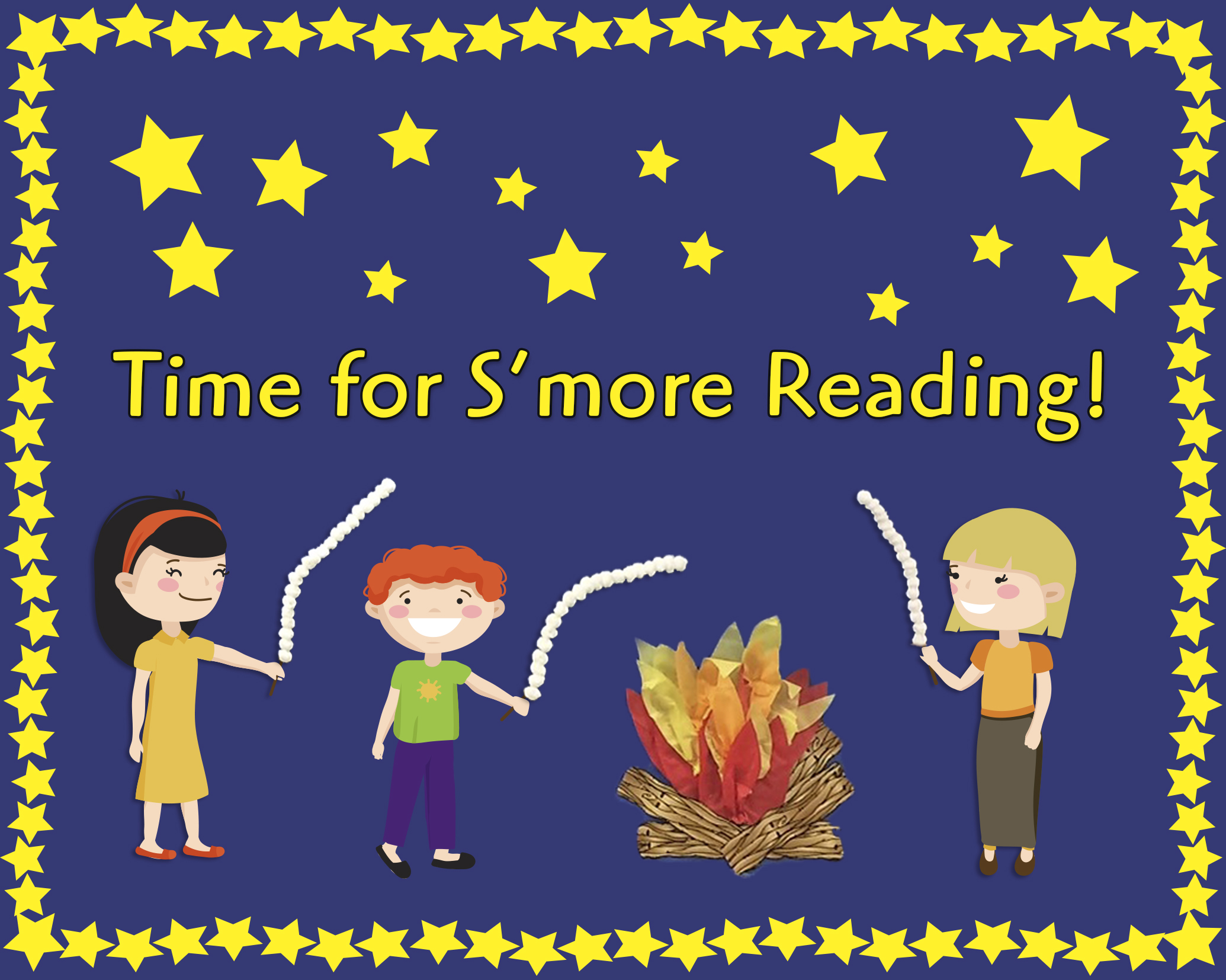 sample bulletin board: time for s'more reading