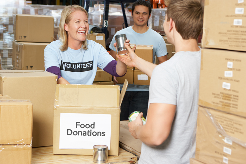 volunteers working at a food bank