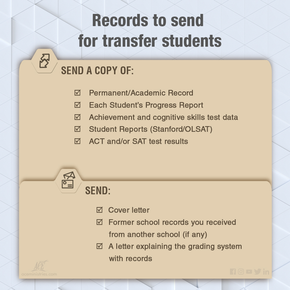 Records to send for transfer students.