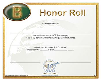 Honor Roll Certificate 88-93 Pkg 10